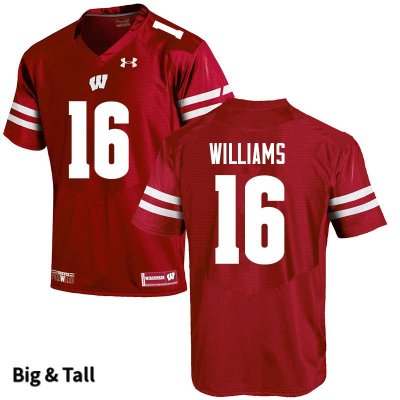 Men's Wisconsin Badgers NCAA #16 Amaun Williams Red Authentic Under Armour Big & Tall Stitched College Football Jersey GQ31J16TH